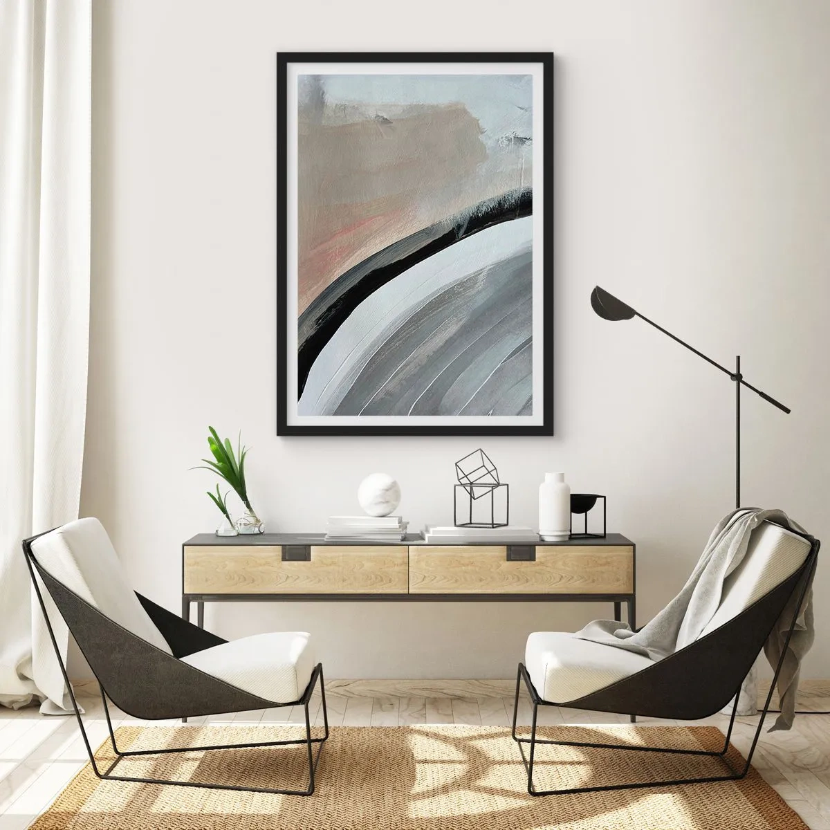 Poster in black frame - Composition: Arc of Black and Grey - 30x40 cm