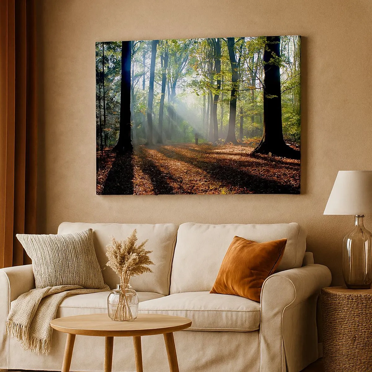 Canvas picture - A forest glade illuminated by the sun's rays - 70x50cm - Highs And Lows - Modern wall decoration for the living room and bedroom ARTTOR