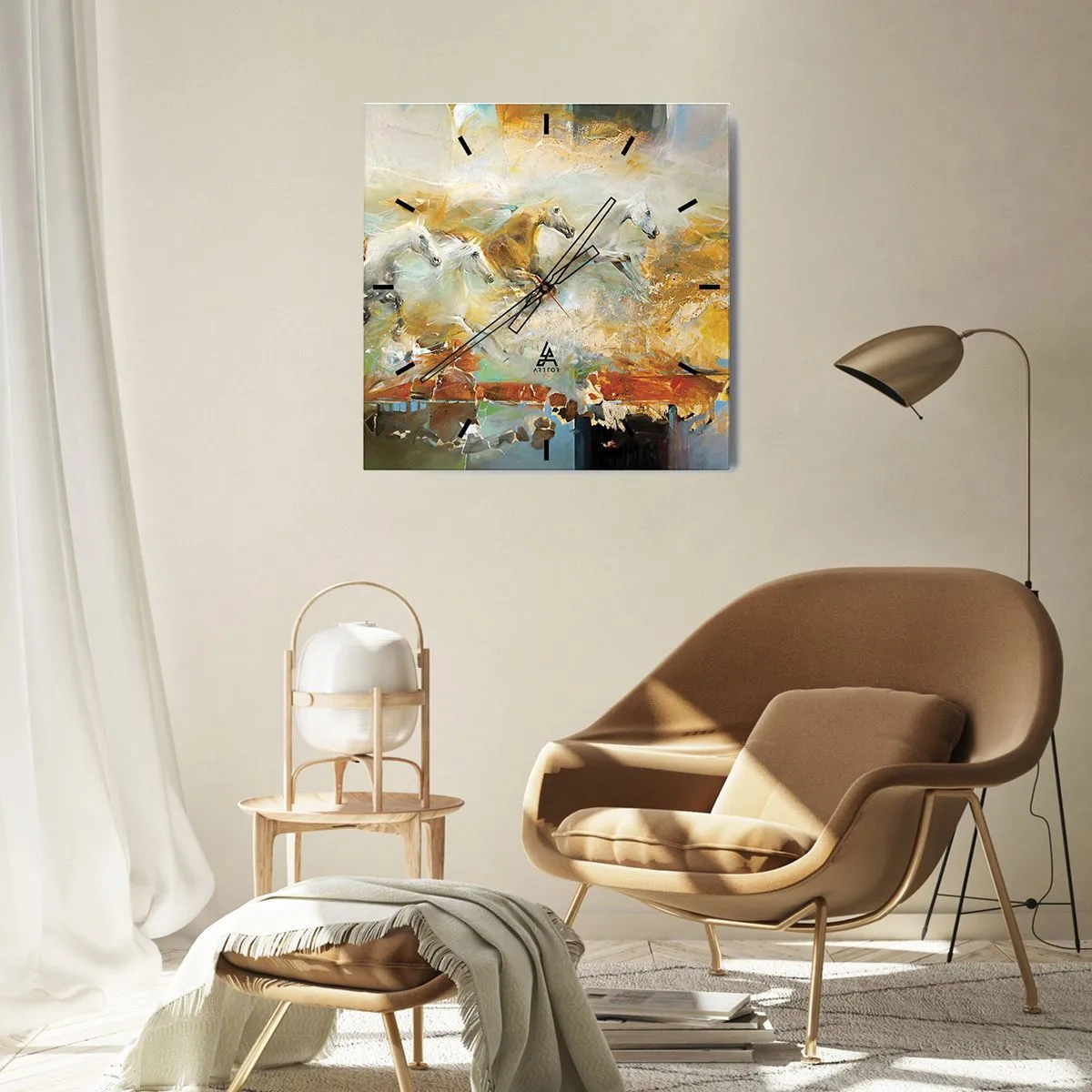 Wall clock - Clock on glass - Gallopping through the World - 40x40 cm