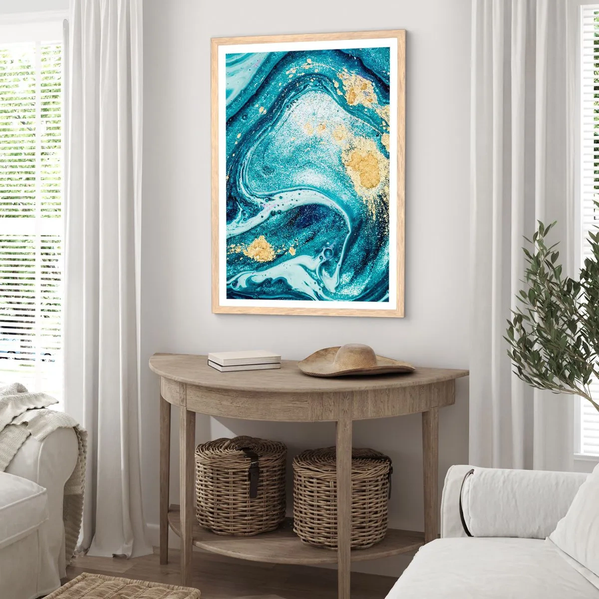 Poster in light oak frame - Blue Whirl - 70x100 cm