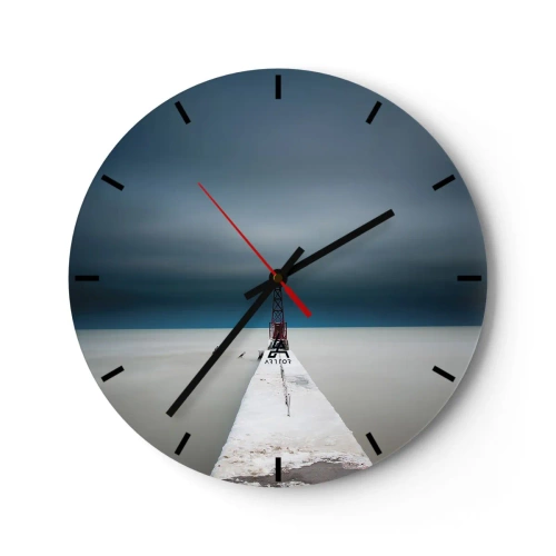 Wall clock - Clock on glass - A minimalist bridge leading to the lighthouse against the sea - 30x30cm - Encounter with Infinity - Modern wall decoration for the living room, kitchen, and bedroom ARTTOR