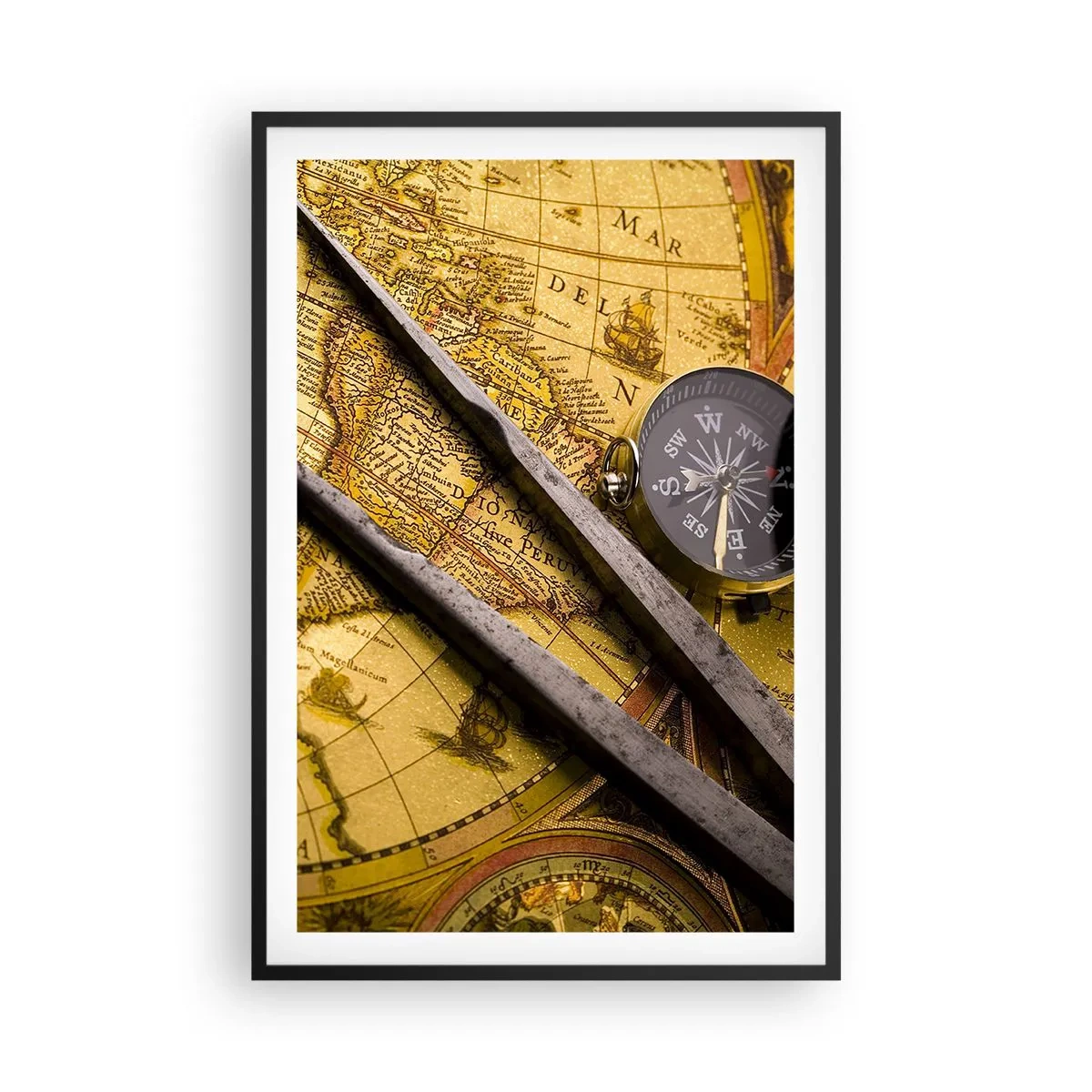 Poster in black frame - With a Compass through the Seas - 61x91 cm