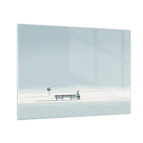 Glass picture - A figure at a bench in a minimalist landscape - 70x50cm - Yes, I Am Waiting - Modern wall decoration for the living room and bedroom ARTTOR