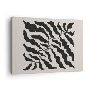 Canvas picture - Twigs with leaves in black on a light background - 70x50cm - Nature of a Square - Modern wall decoration for the living room and bedroom ARTTOR