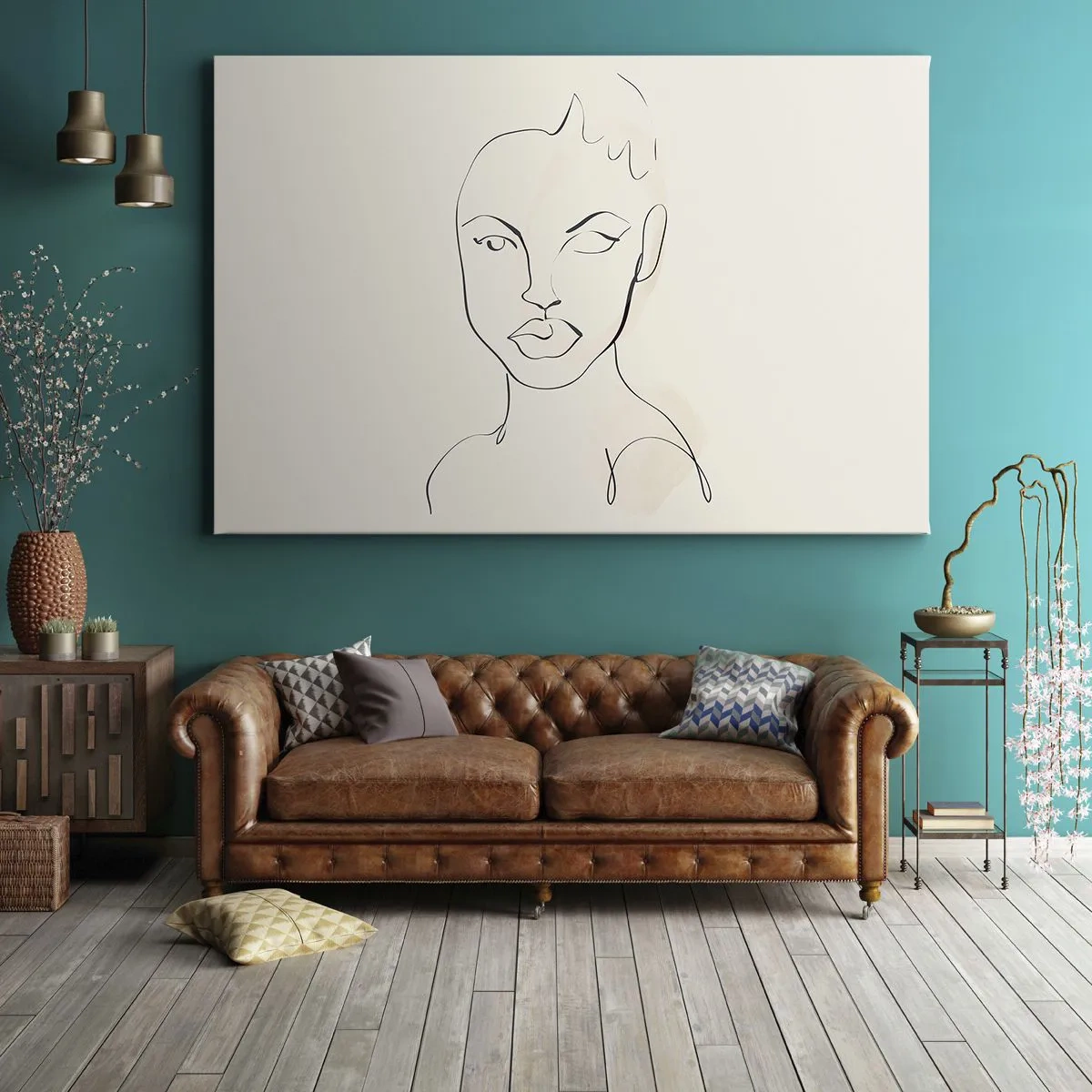 Canvas picture - Minimalist sketch of a woman's face - 70x50cm - Outline of Sensuality - Modern wall decoration for the living room and bedroom ARTTOR