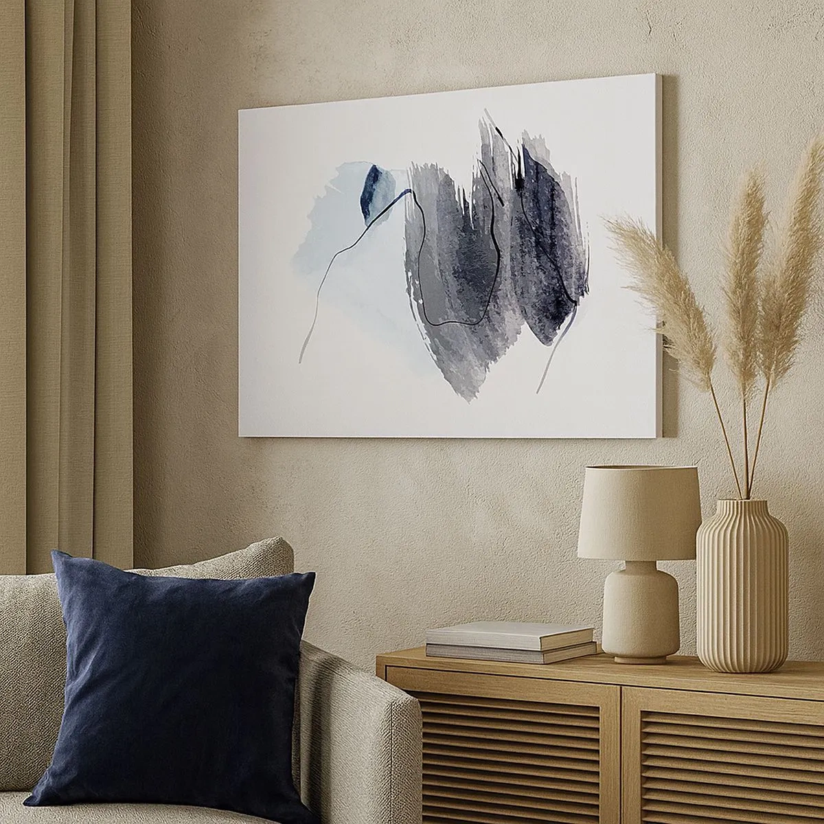 Canvas picture - Abstract composition in shades of gray and blue - 70x50cm - Intensity and Movement - Modern wall decoration for the living room and bedroom ARTTOR
