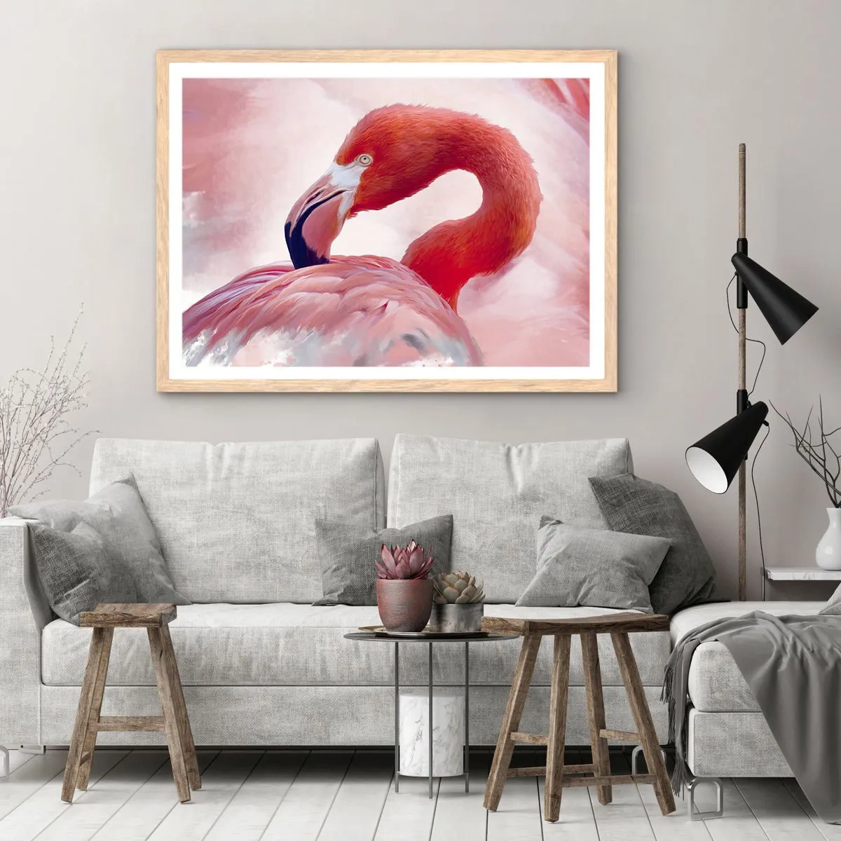 Poster in light oak frame - Bird Look - 70x50 cm