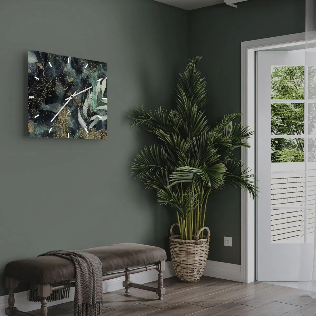 Wall clock - Clock on glass - Enchanted Garden - 40x40 cm