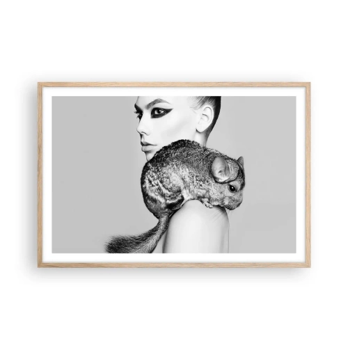 Poster in light oak frame - Lady with a Chinchilla - 91x61 cm