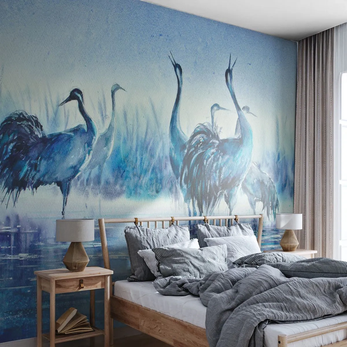 Photo Wallpaper Premium Sand - Morning Encounter - Birds, Landscape, Water - 100x70 cm