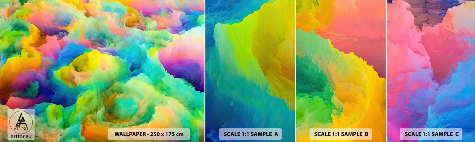 Photo Wallpaper Sample Standard Eco - Rainbow Fluff - Abstraction, Piece, Pastel colors - 100x30 cm