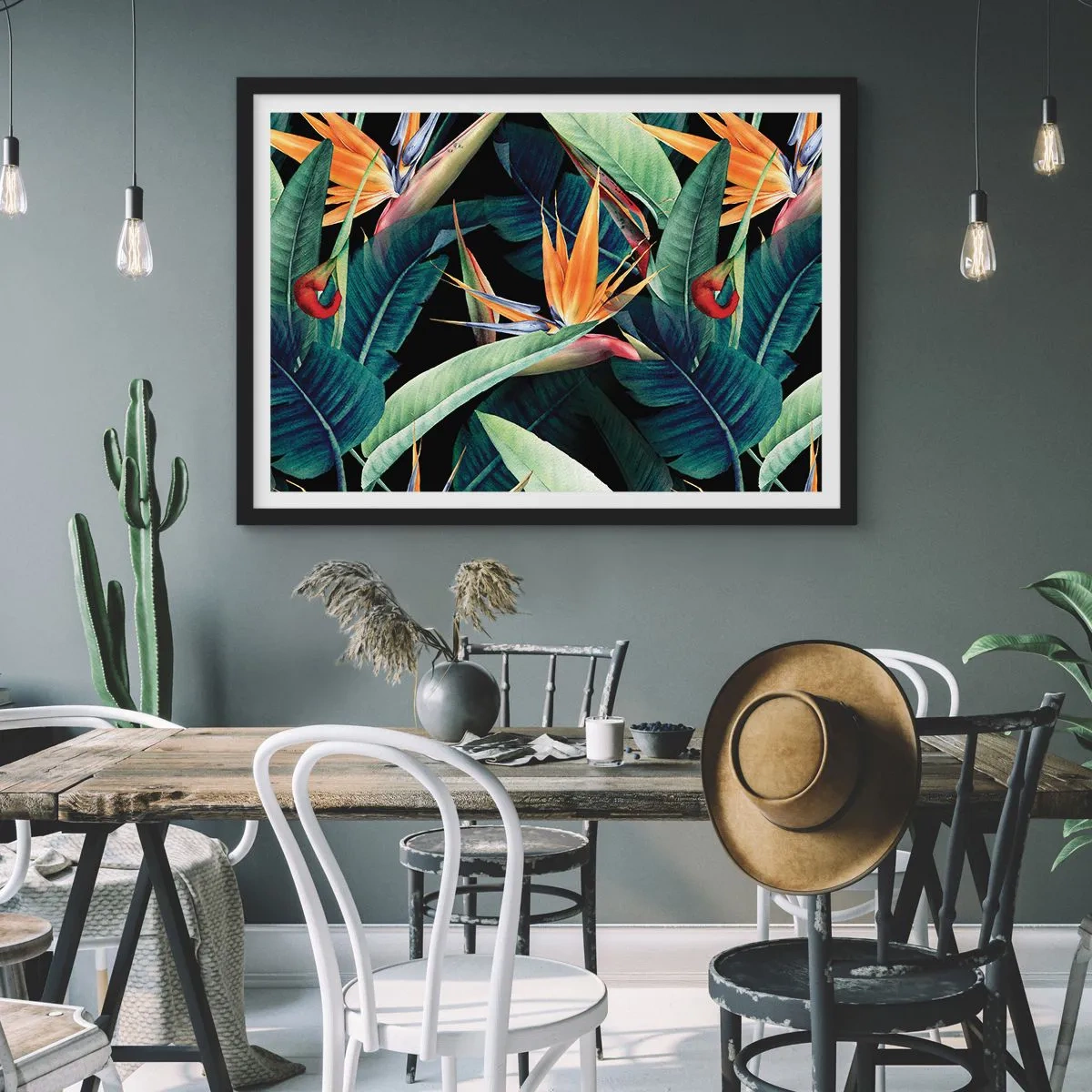 Poster in black frame - Flaming Flowers of the Tropics - 100x70 cm