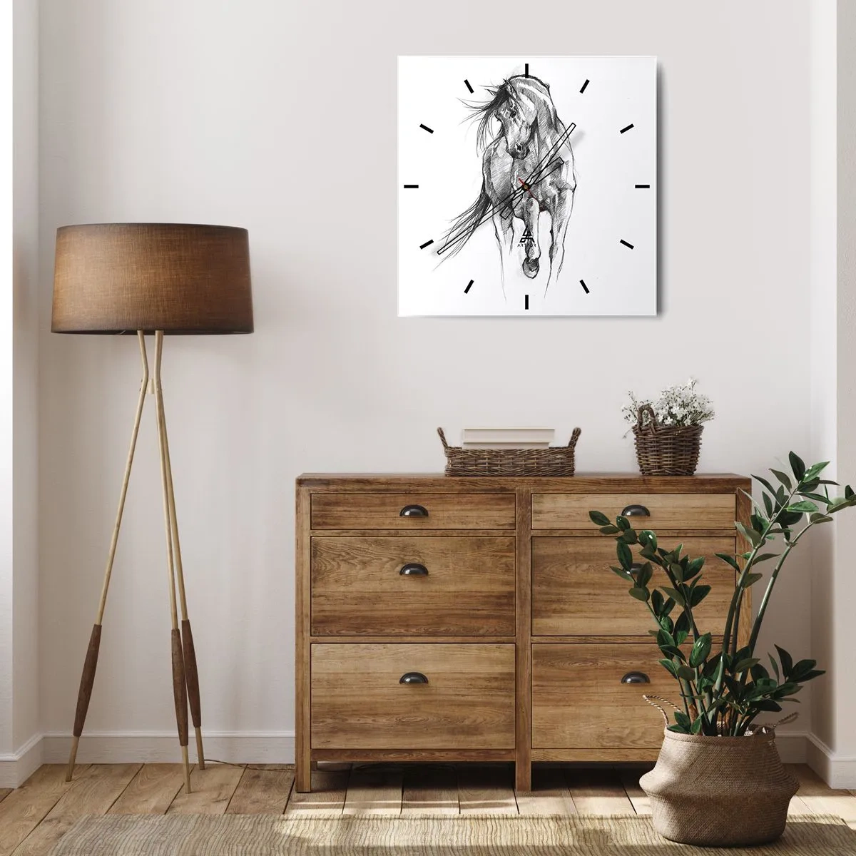 Wall clock - Clock on glass - In a Graceful Trot - 30x30 cm