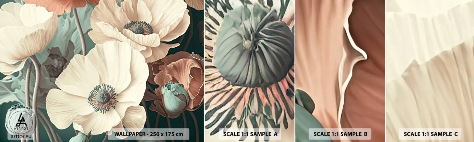 Photo Wallpaper Sample Self-Adhesive Deluxe Sticker - Whisper of the Poppies - Flowers, Plants, Pastel - 100x30 cm