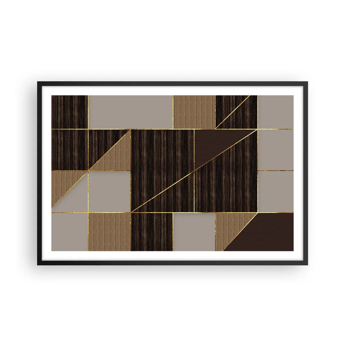 Poster in black frame - Mosaic of Brown and Gold - 91x61 cm