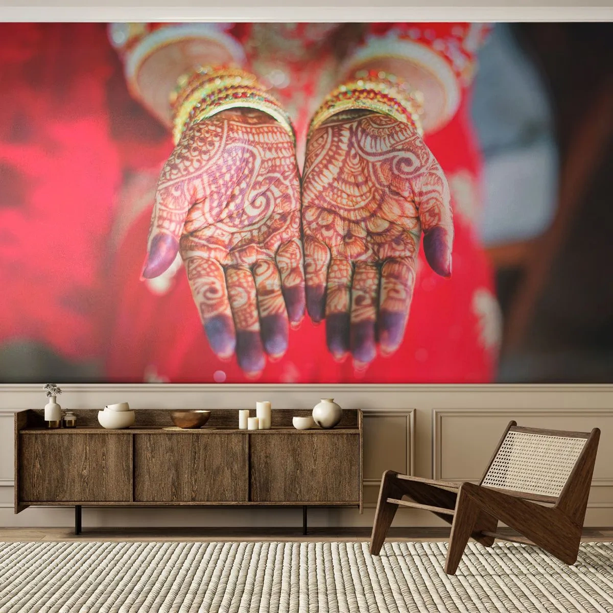 Photo Wallpaper Premium Canvas - Readt to Catch Happiness - Women's Hands, Oriental Designs, India - 150x105 cm