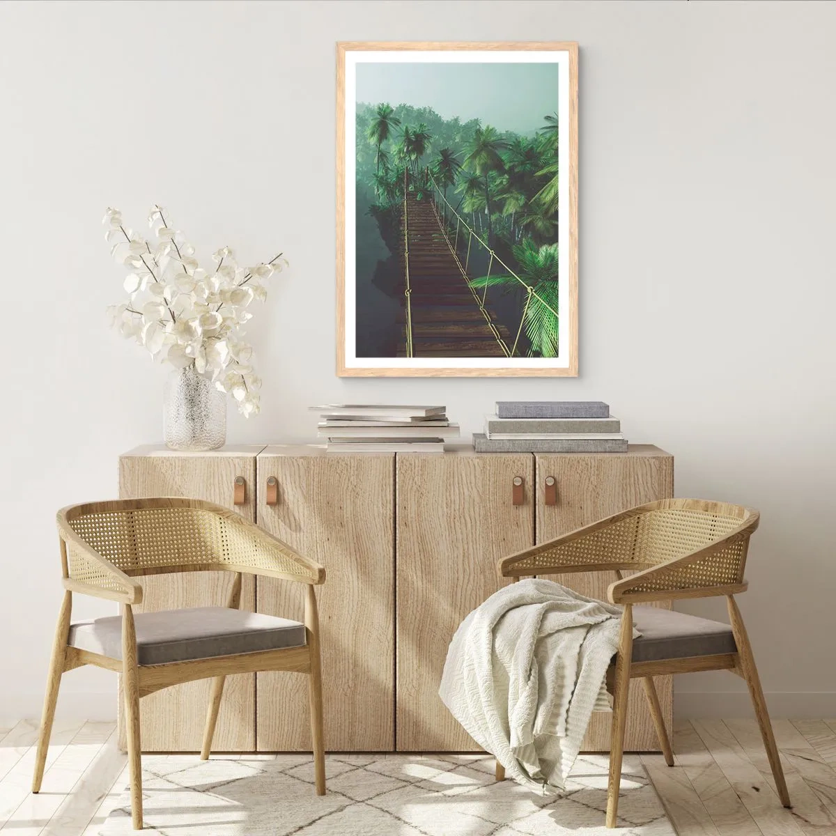 Poster in light oak frame - Hanging Bridge in the Green - 70x100 cm