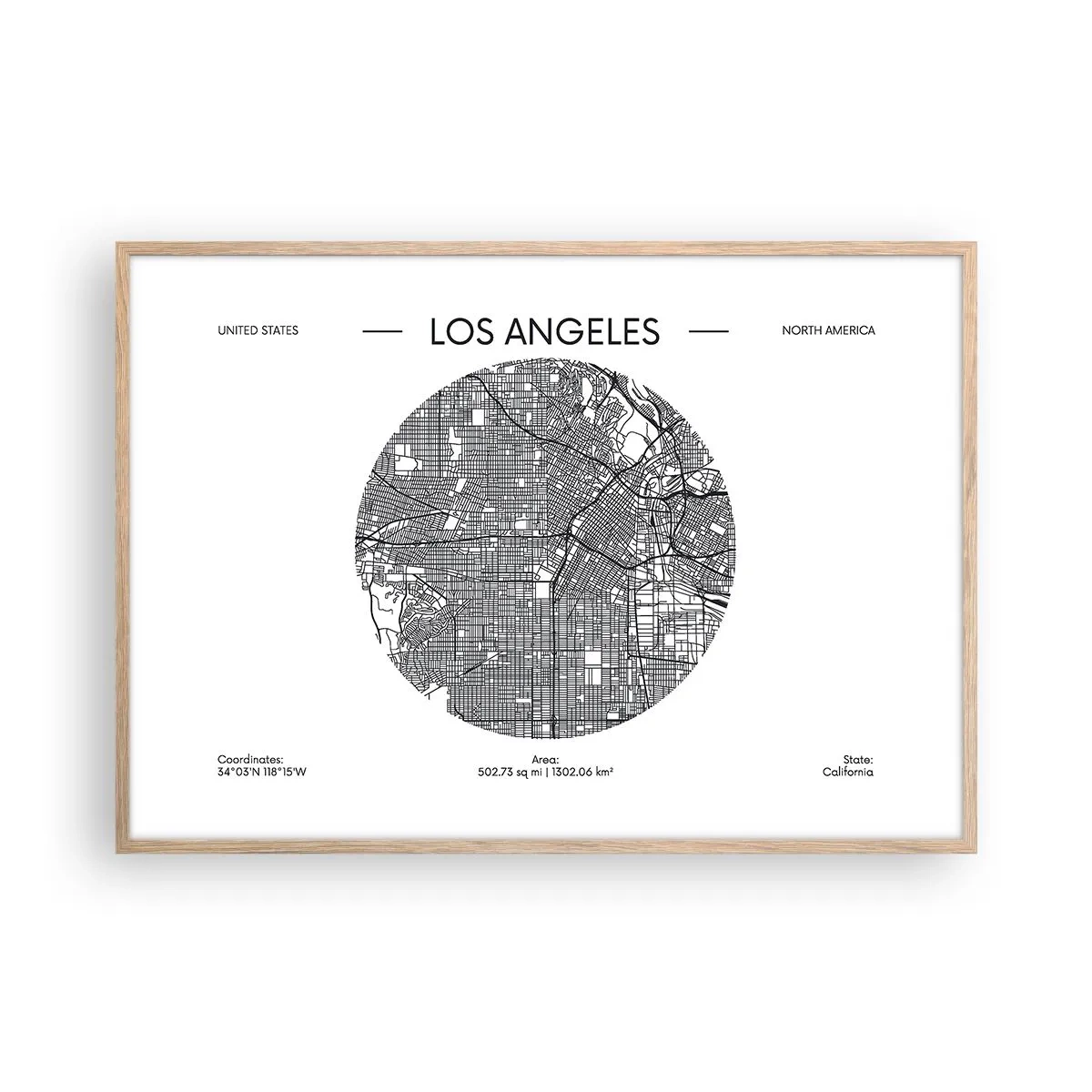 Poster in light oak frame - Anatomy of Los Angeles - 100x70 cm
