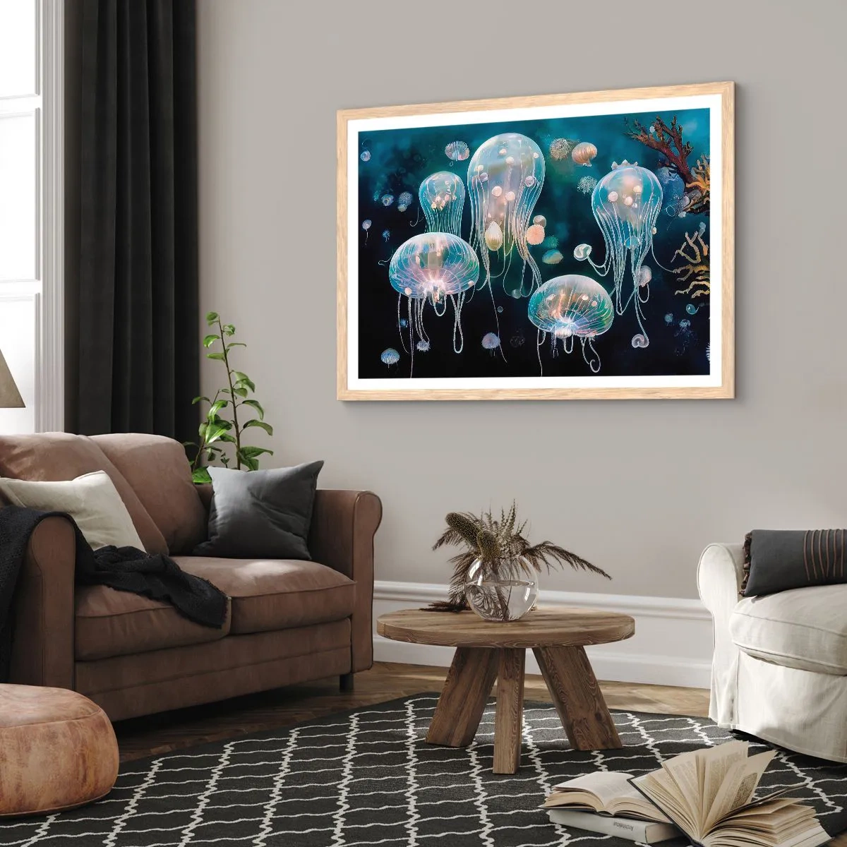 Poster in light oak frame - Underwater Ball - 91x61 cm