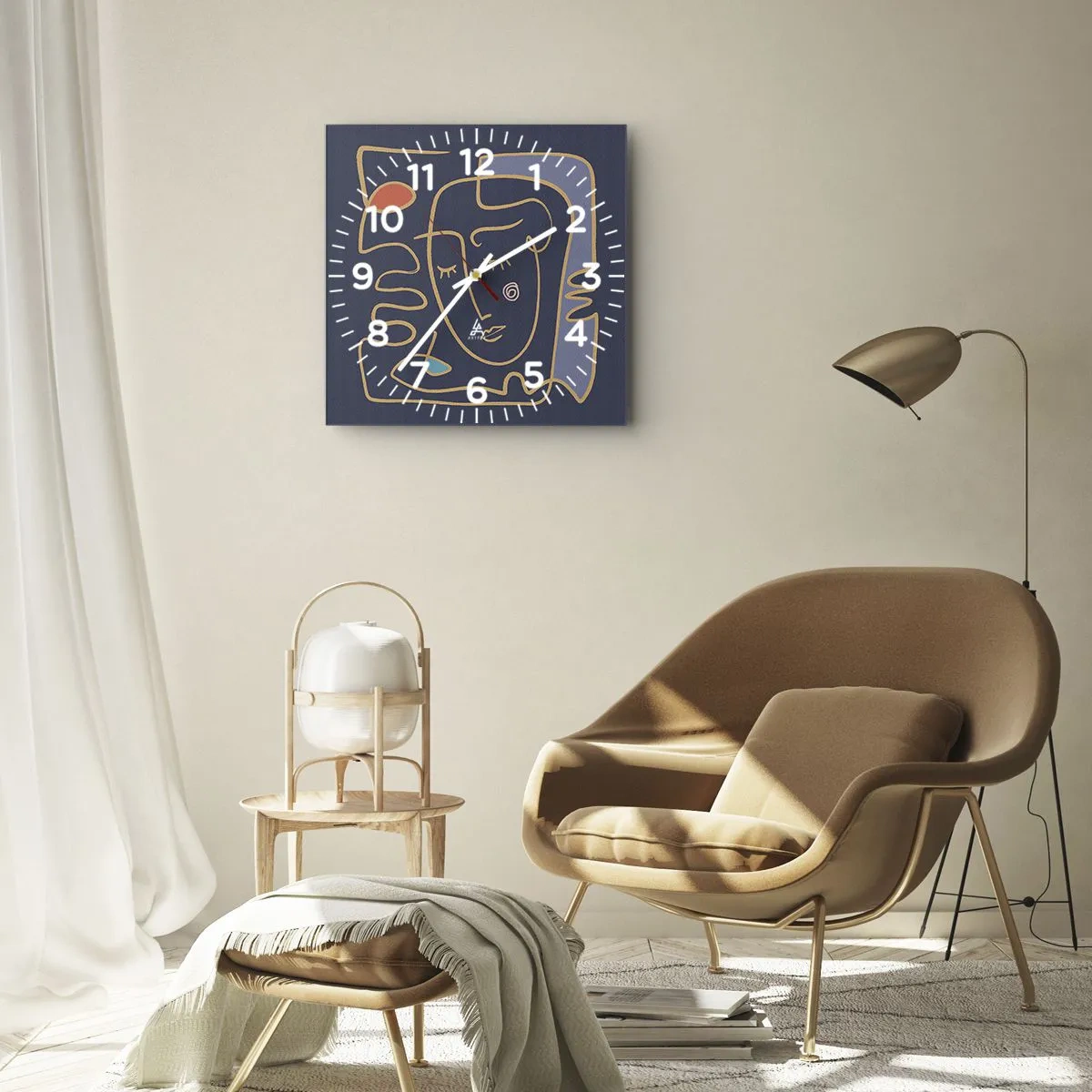 Wall clock - Clock on glass - Deeply In Thoughts - 30x30 cm