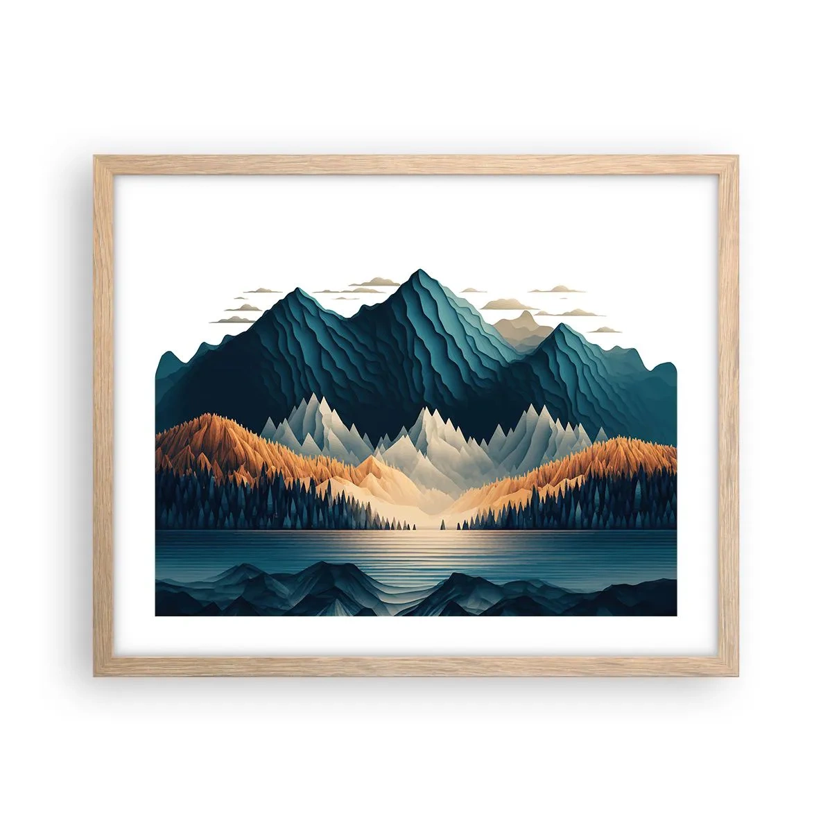 Poster in light oak frame - Perfect Mountain Landscape - 50x40 cm