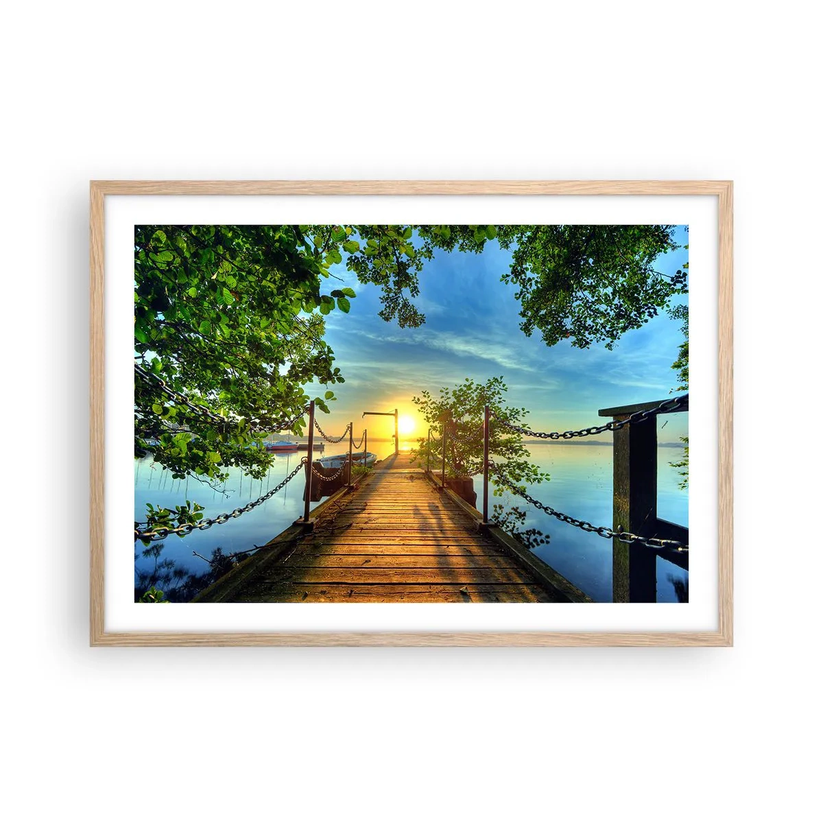Poster in light oak frame - Sunset by the Water - 70x50 cm