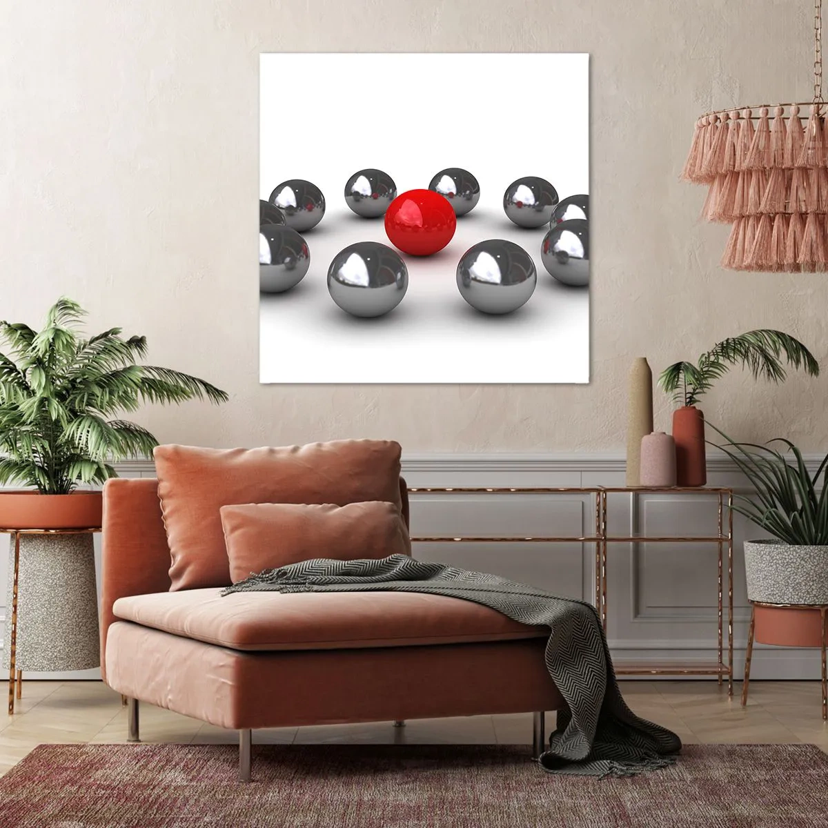 Canvas picture - Circle in Silver and Red - 60x60 cm