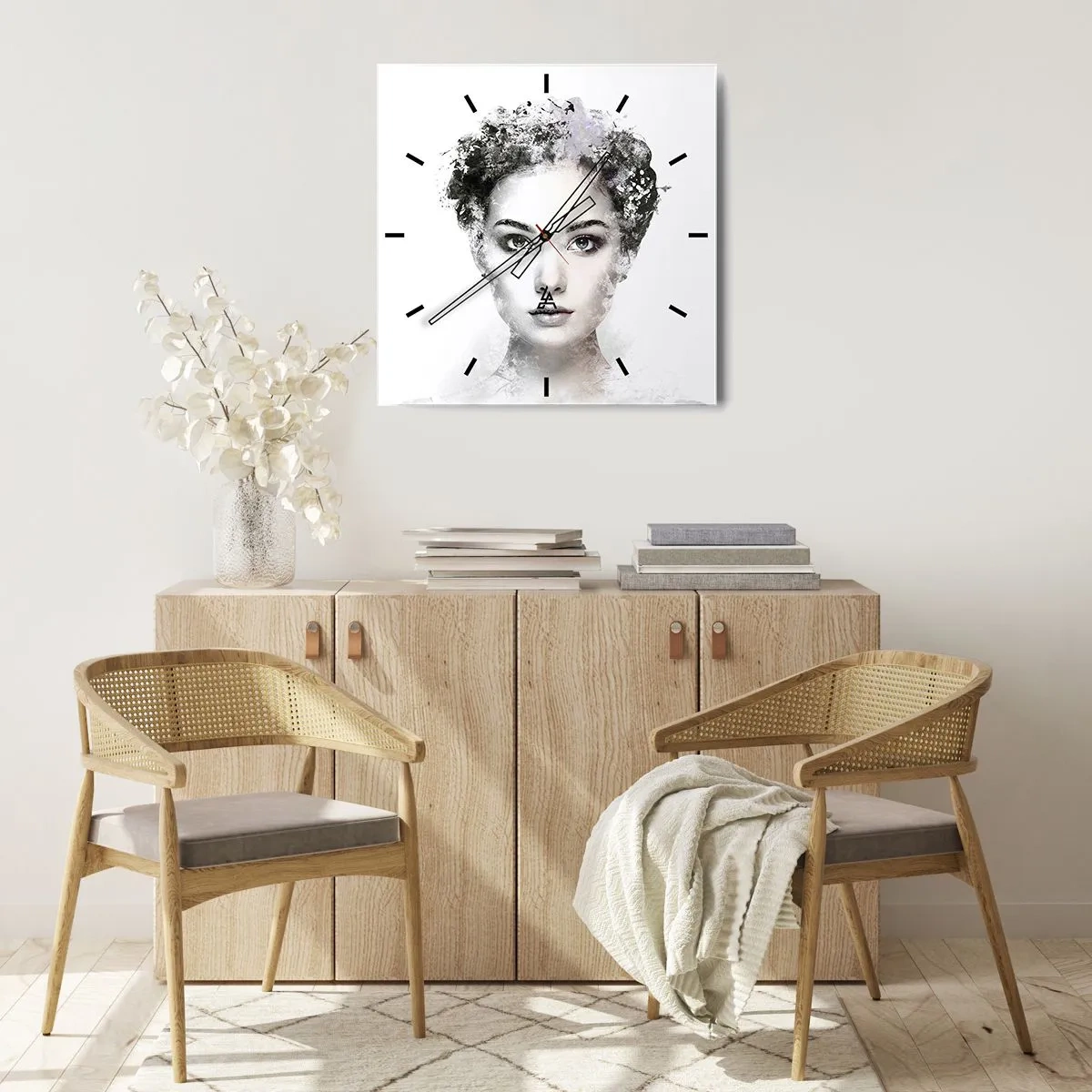 Wall clock - Clock on glass - Extremely Stylish Portrait - 30x30 cm