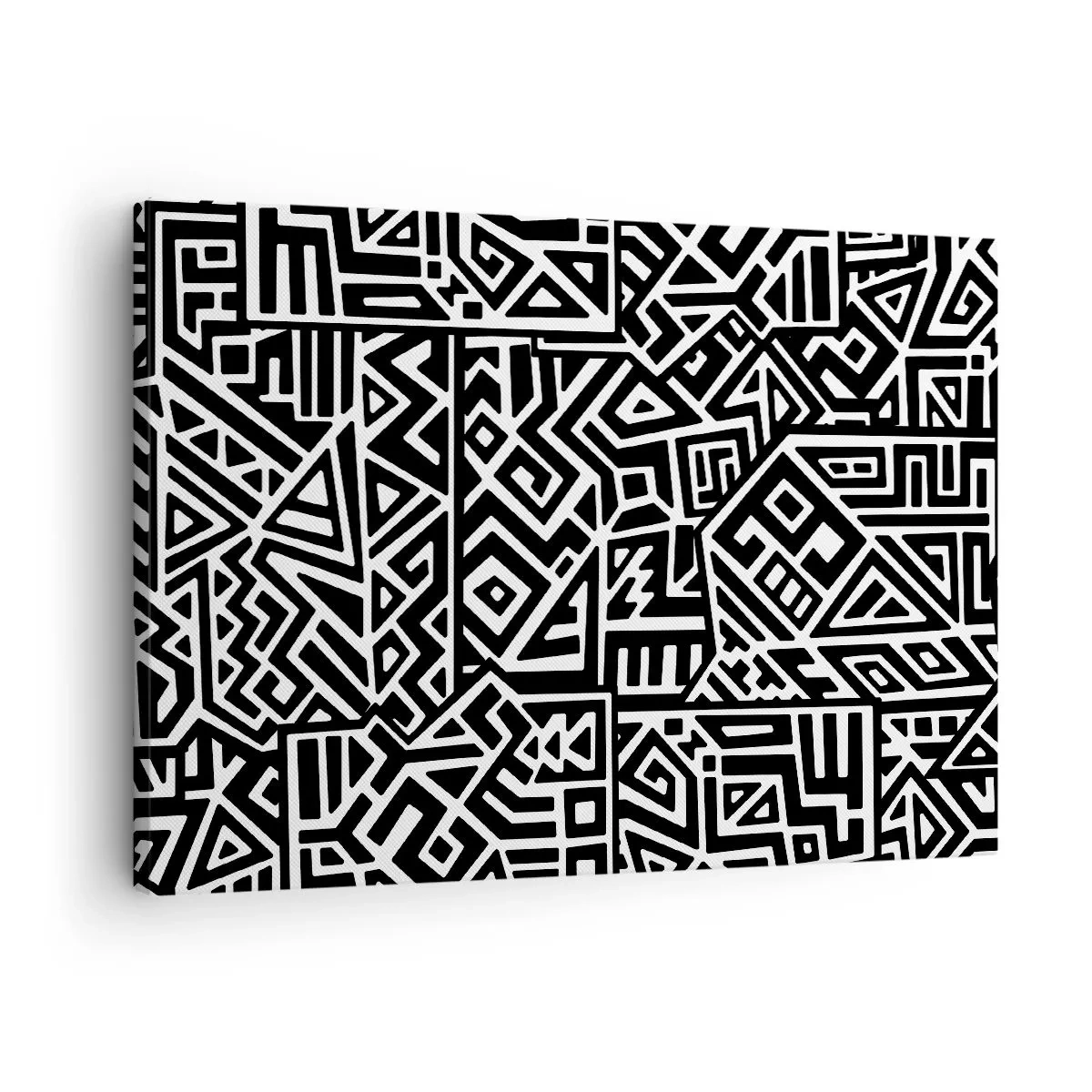 Canvas picture - Black and white geometric patterns inspired by pre-Columbian culture - 70x50cm - Precolumbian Composition - Modern wall decoration for the living room and bedroom ARTTOR
