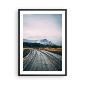 Poster in black frame - A road leading towards the snow-capped mountains - 50x70cm - In Icelandic Climate - Modern wall decoration for the living room and bedroom ARTTOR