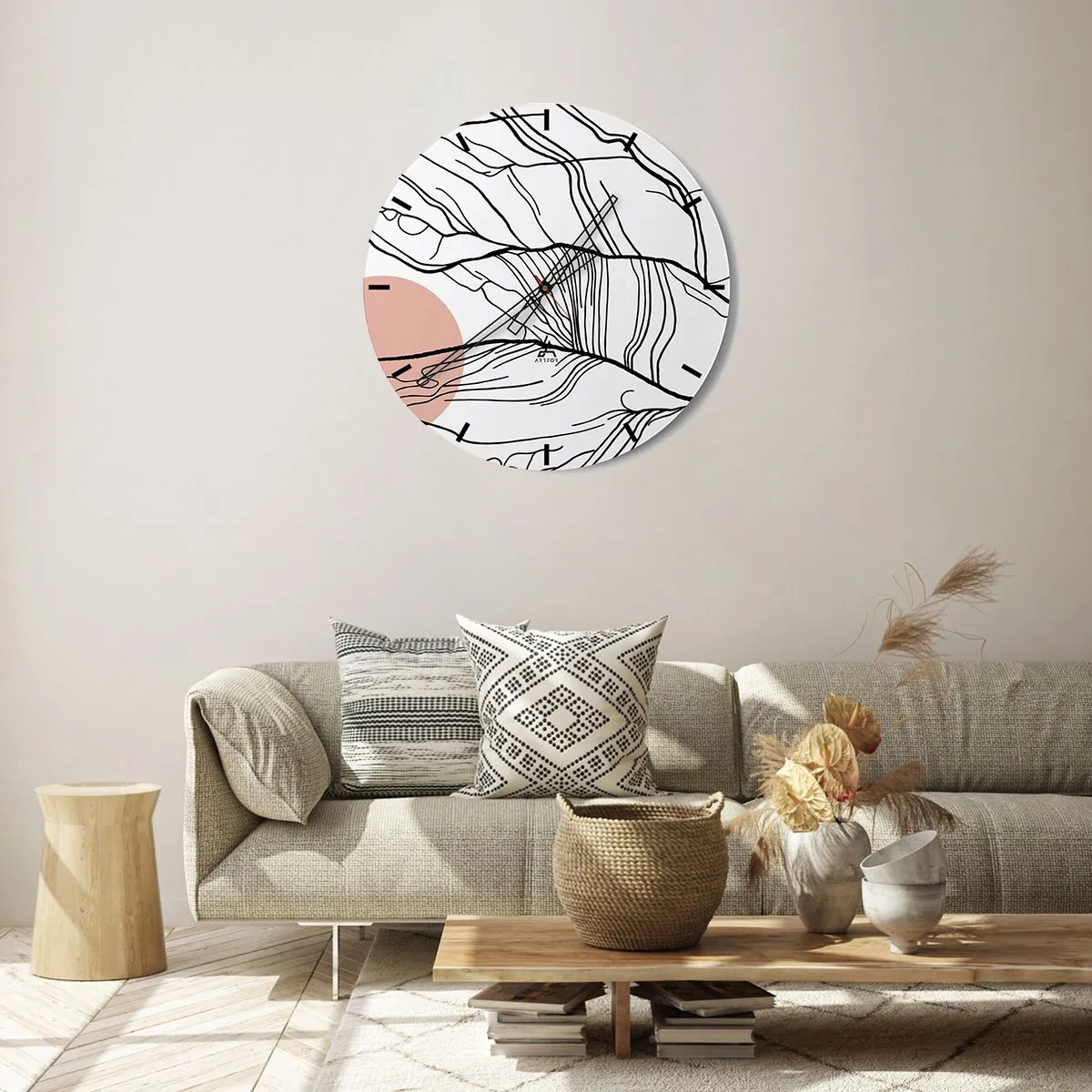 Wall clock - Clock on glass - In a Web of Twigs - 30x30 cm