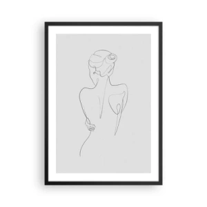 Poster in black frame - Contour drawing of a woman on a gray background - 50x70cm - Music of the Body - Modern wall decoration for the living room and bedroom ARTTOR