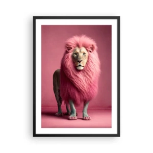 Poster in black frame - A lion with a pink mane on a pink background - 50x70cm - And You're Not Scared Anymore - Modern wall decoration for the living room and bedroom ARTTOR