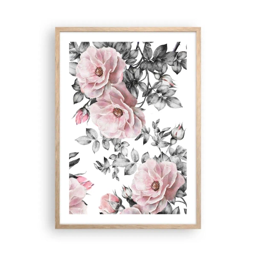 Poster in light oak frame - Getting Lost in Rose Flowers - 50x70 cm