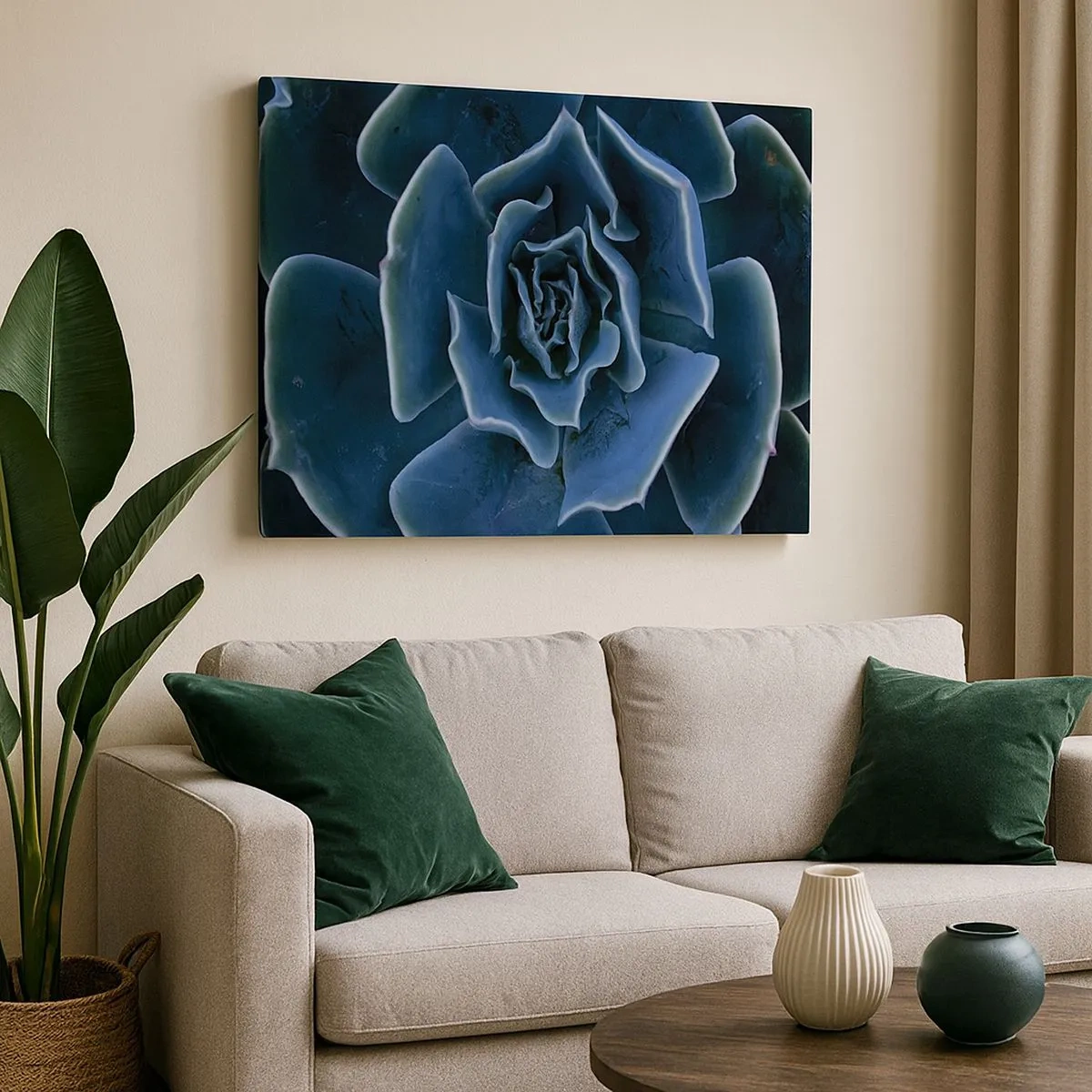 Canvas picture - Close-up of a green succulent rosette - 70x50cm - Flower of the Desert - Modern wall decoration for the living room and bedroom ARTTOR
