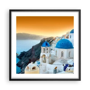 Poster in black frame - Santorini - Snuggling up to the Rocks - 50x50 cm