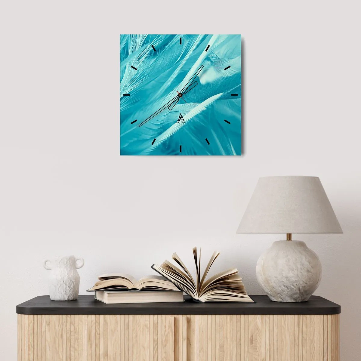 Wall clock - Clock on glass - Drowning in Feathers - 40x40 cm