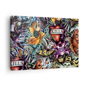 Canvas picture - Colorful tattoo-style artwork with skulls and nautical motifs - 70x50cm - Dream of a Tattoo Artist - Modern wall decoration for the living room and bedroom ARTTOR