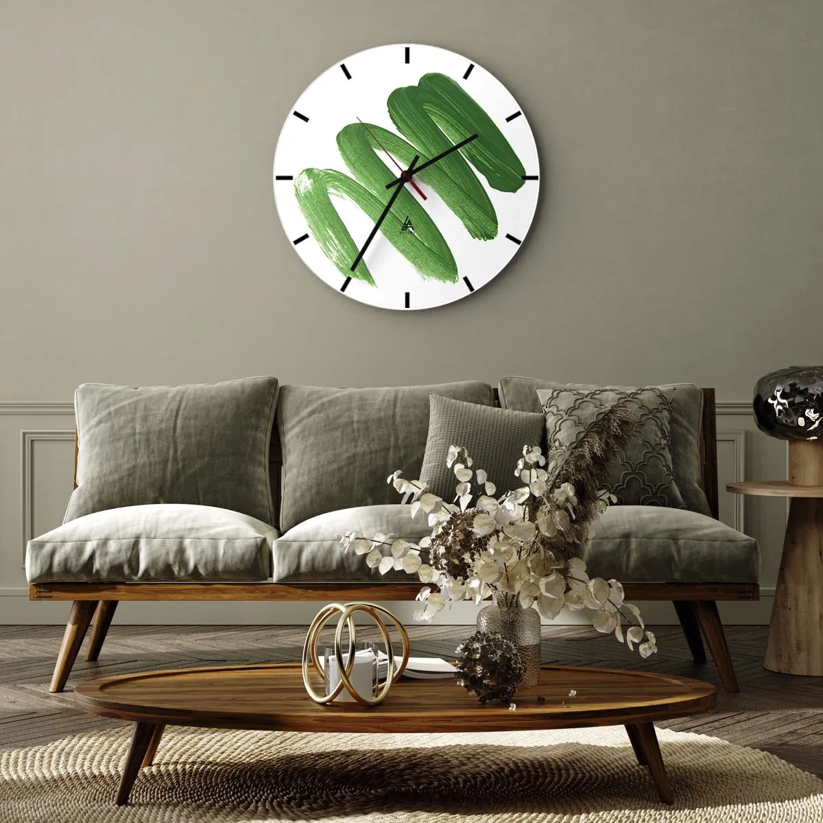 Wall clock - Clock on glass - Green Joke - 40x40 cm