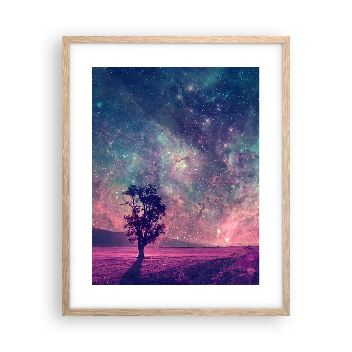 Poster in light oak frame - Under Magical Sky - 40x50 cm