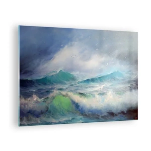 Glass picture - Rough ocean waves with birds in a cloudy sky - 70x50cm - Gone with the Wind - Modern wall decoration for the living room and bedroom ARTTOR