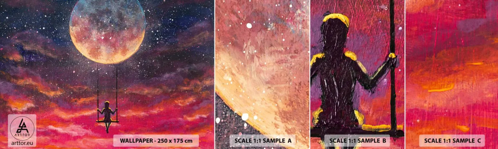 Photo Wallpaper Sample Self-Adhesive Deluxe Sticker - Swinging in the Clouds - Abstraction, Fantasy, Moon - 100x30 cm