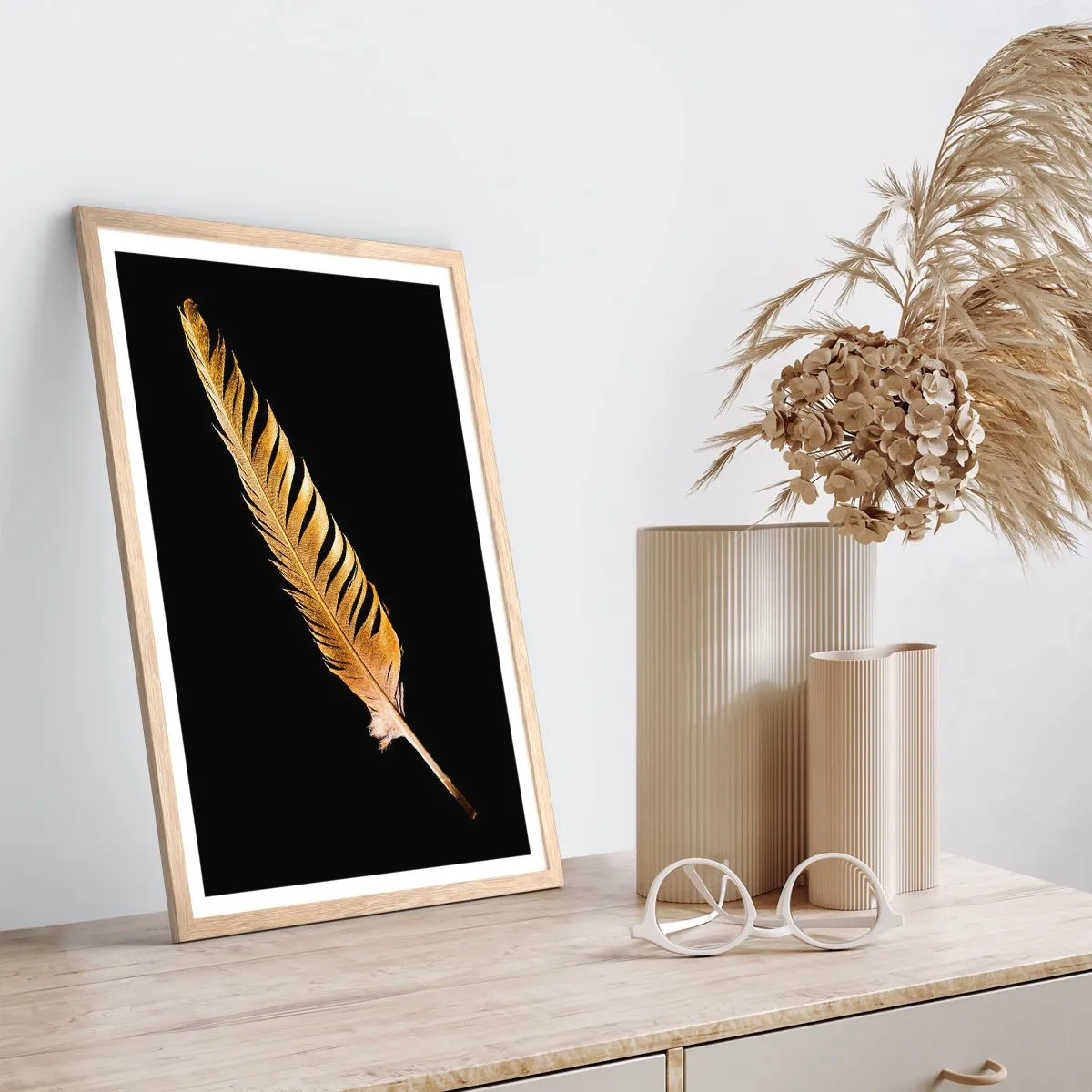 Poster in light oak frame - High-Class Feather - 61x91 cm