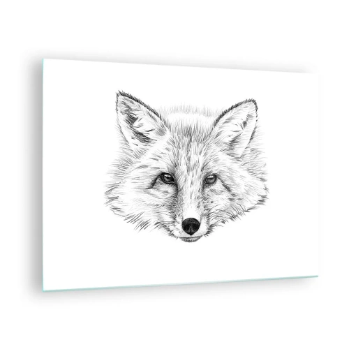 Glass picture - Drawing of a fox's head on a white background - 70x50cm - Foxy Look - Modern wall decoration for the living room and bedroom ARTTOR