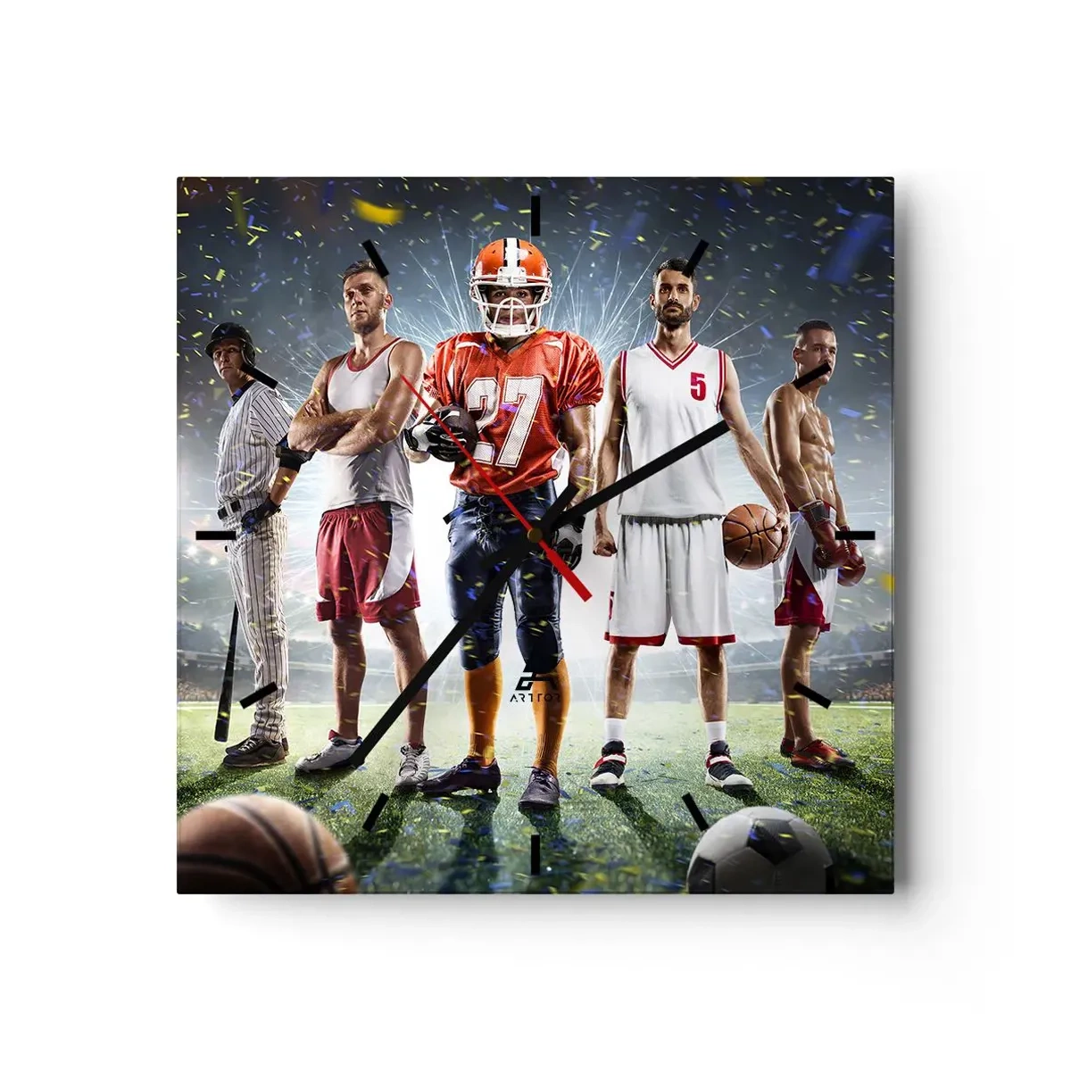 Wall clock - Clock on glass - Gladiators of the Pitch - 30x30 cm