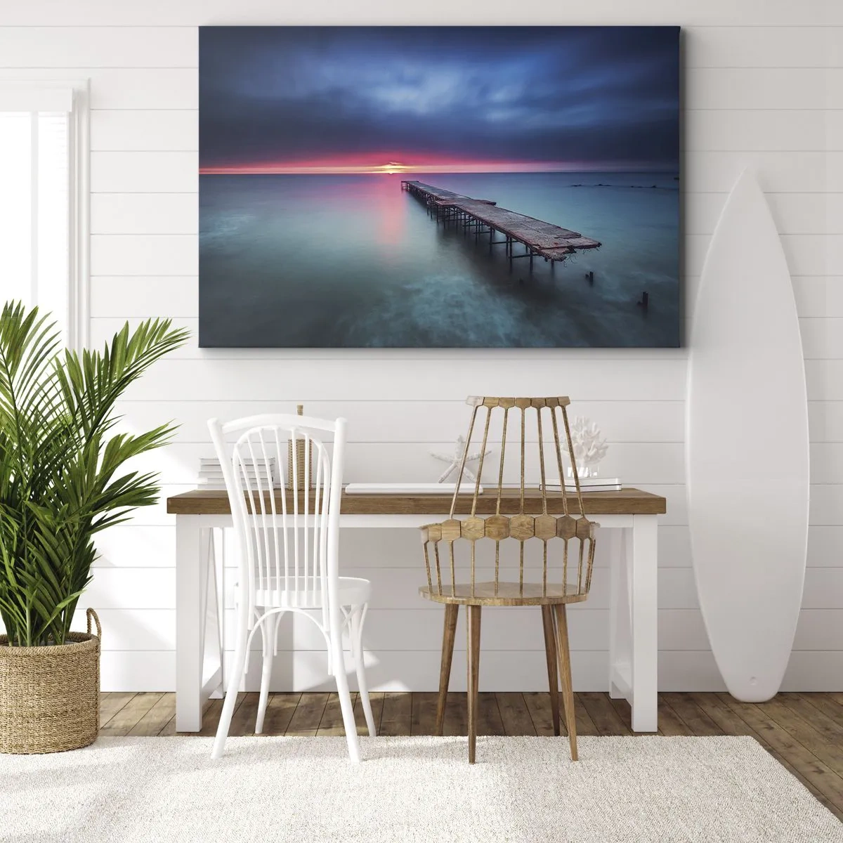 Canvas picture - A wooden pier leading straight out to sea at sunset - 70x50cm - Between Heaven and Earth - Modern wall decoration for the living room and bedroom ARTTOR
