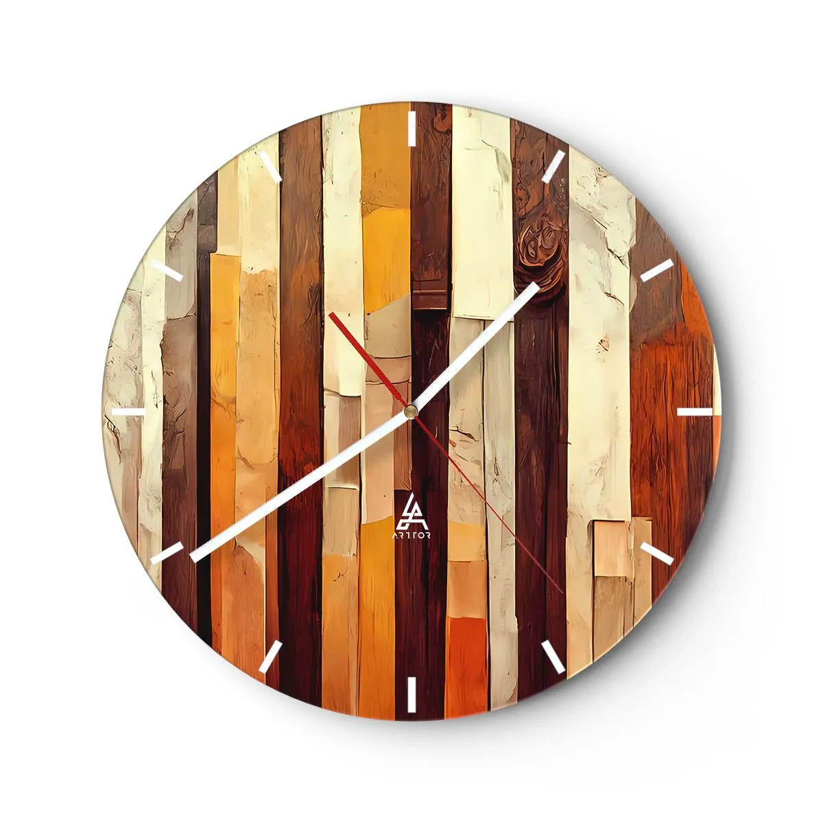 Wall clock - Clock on glass - Vertical stripes in shades of wood and beige in an organic style - 30x30cm - Anthem of Forest Birds - Modern wall decoration for the living room, kitchen, and bedroom ARTTOR