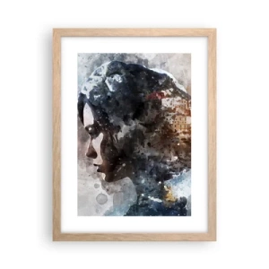 Poster in light oak frame - Tale about a Girl with a City in the Background - 30x40 cm