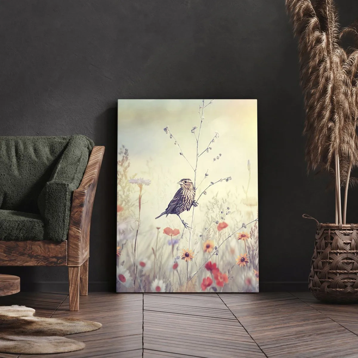 Canvas picture - Bird Portrait with a Meadow in the Background - 50x70 cm