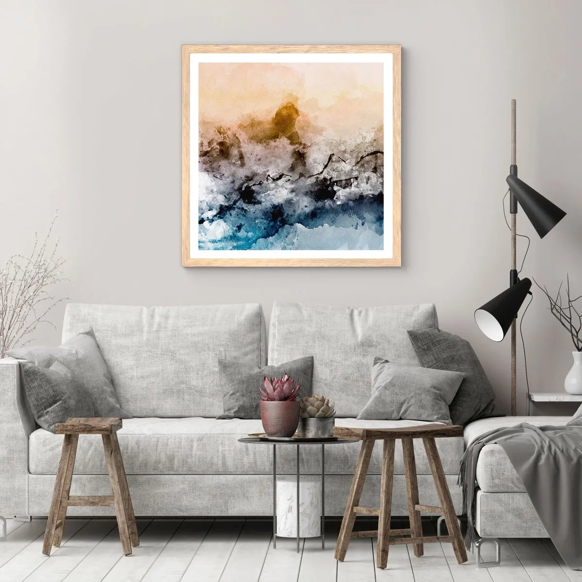 Poster in light oak frame - Drowned in Fog - 40x40 cm